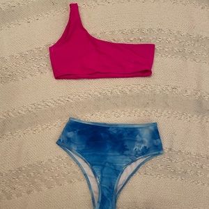 Hot pink bikini top with the dyed bottoms